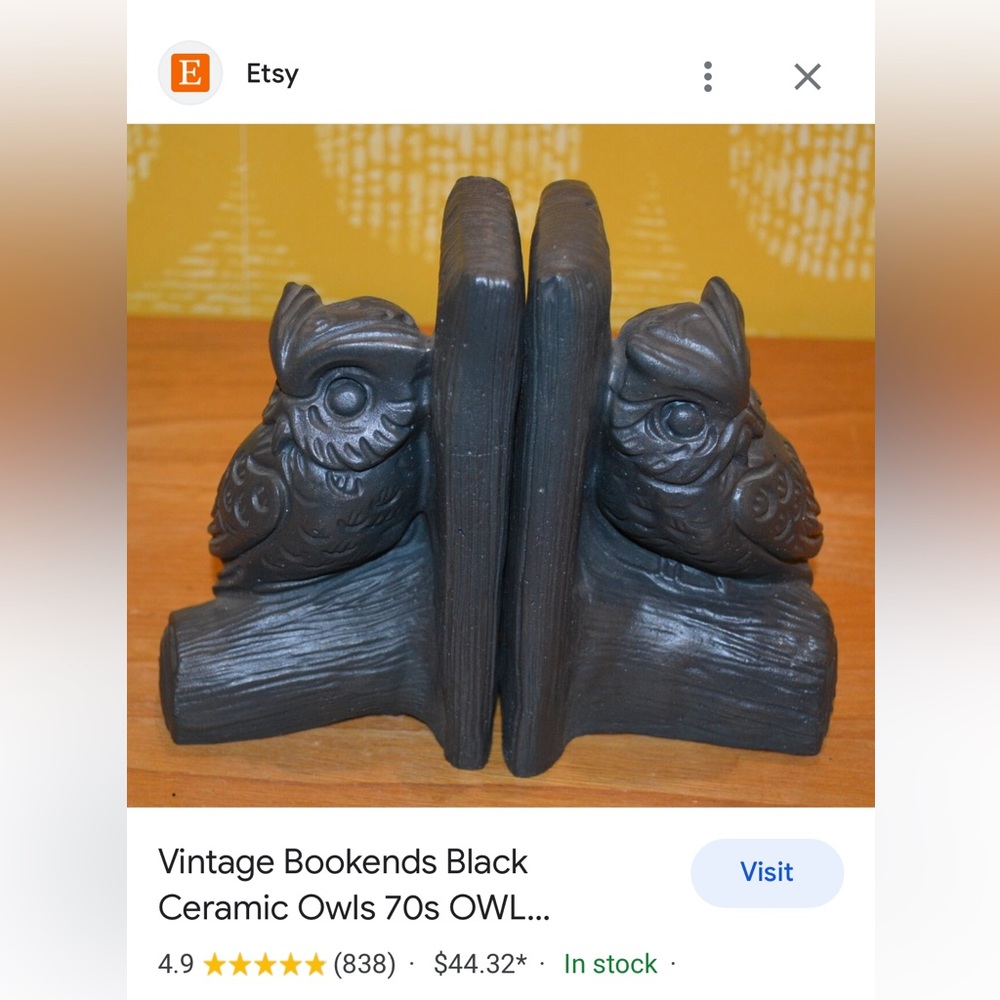 VINTAGE STONE BLACK OWL BOOK ENDS - Picture 13 of 16